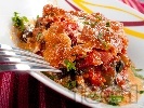Рецепта Огретен от белени домати, патладжани, сирене моцарела и течна сметана на фурна